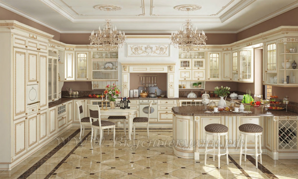 Фото: светлая красивая кухня в классическом стиле